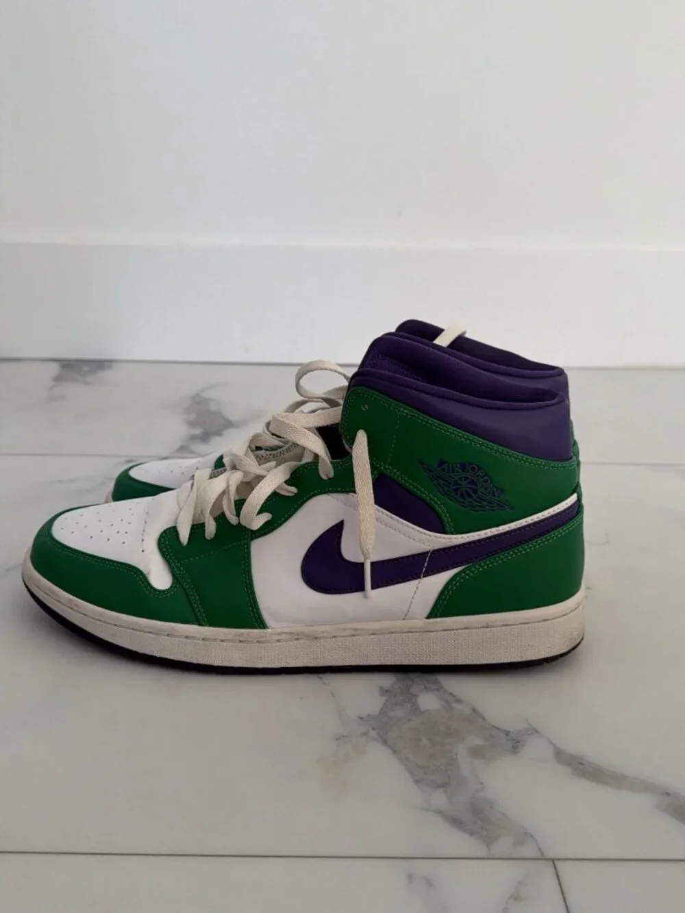 Air Jordan 1 Mid Incredible Hulk Green Purple Sneakers